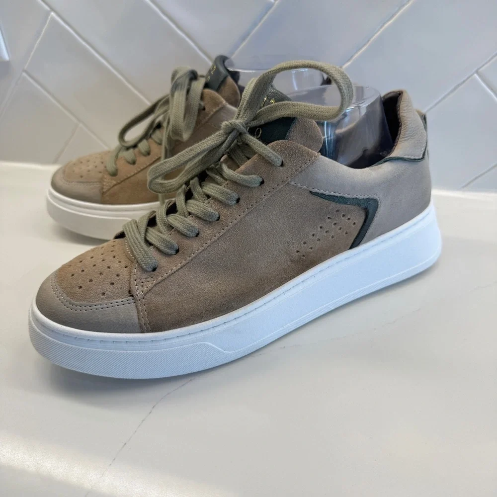 Miz Mooz Women's Tristian Tan & Green Leather Lace-Up Sneakers Size 8.5 Casual